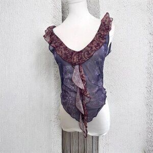 Kimichi blue Sheer Ruffle Fairycore Blouse Vintage Mesh Lettuce Hem Top m